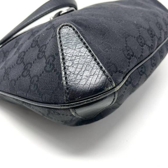 Gucci Horsebit GG Monogram Shoulder Hobo Zip Bag Canvas Leather Black Silver - Picture 9 of 16